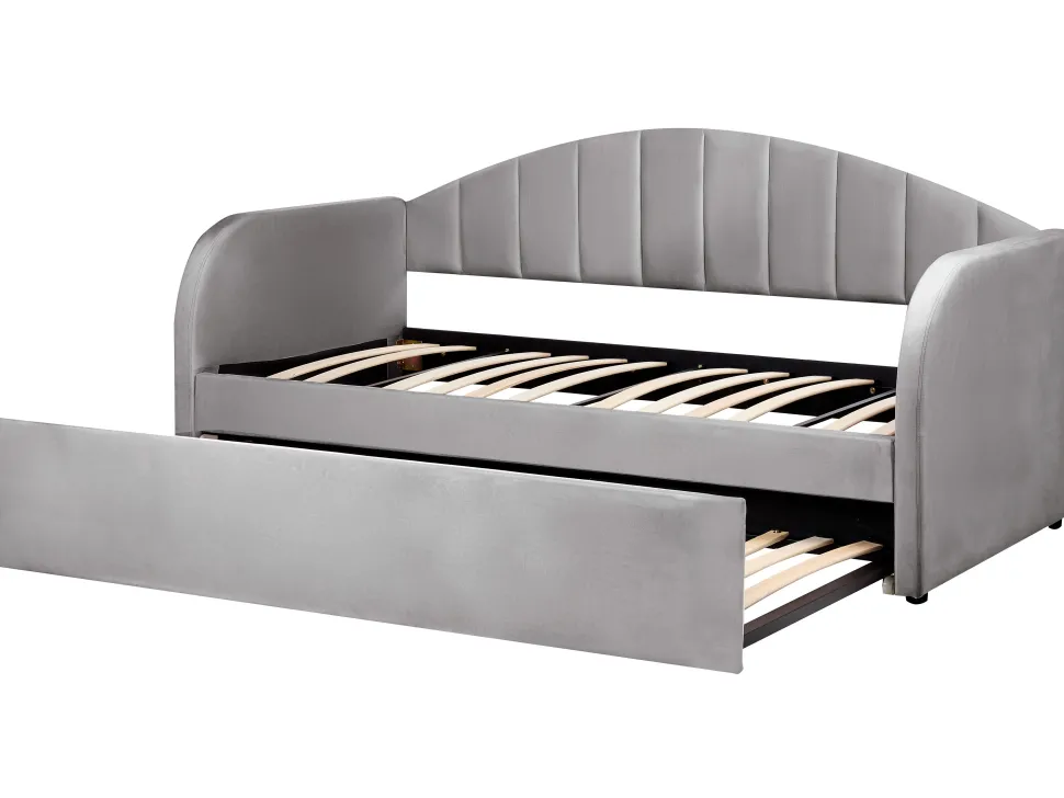Cama Dupla Em Veludo Cinzento 90 X 200 Cm Eyburie