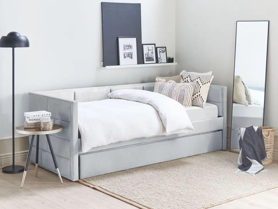 Cama Dupla Em Veludo Cinzento Claro 90 X 200 Cm Chavonne
