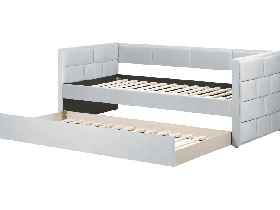 Cama Dupla Em Veludo Cinzento Claro 90 X 200 Cm Chavonne