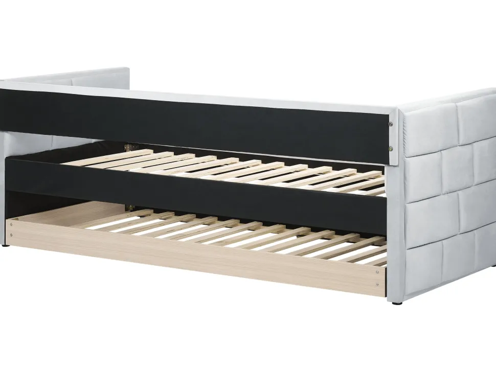 Cama Dupla Em Veludo Cinzento Claro 90 X 200 Cm Chavonne