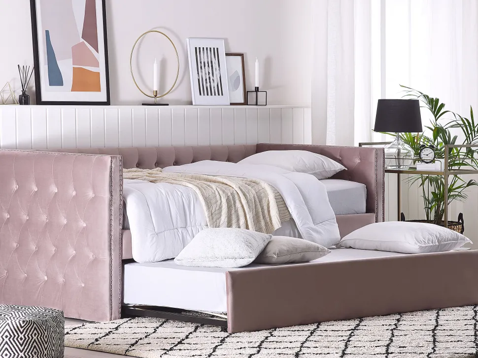 Cama Dupla Em Veludo Rosa 90 X 200 Cm Gassin