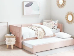 Cama Dupla Em Veludo Rosa Pastel 90 X 200 Cm Chavonne