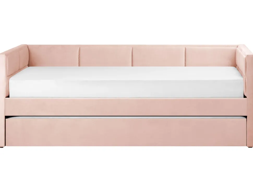 Cama Dupla Em Veludo Rosa Pastel 90 X 200 Cm Chavonne