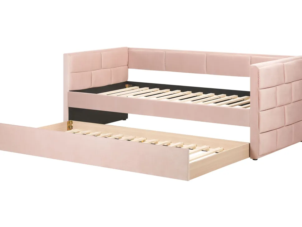 Cama Dupla Em Veludo Rosa Pastel 90 X 200 Cm Chavonne