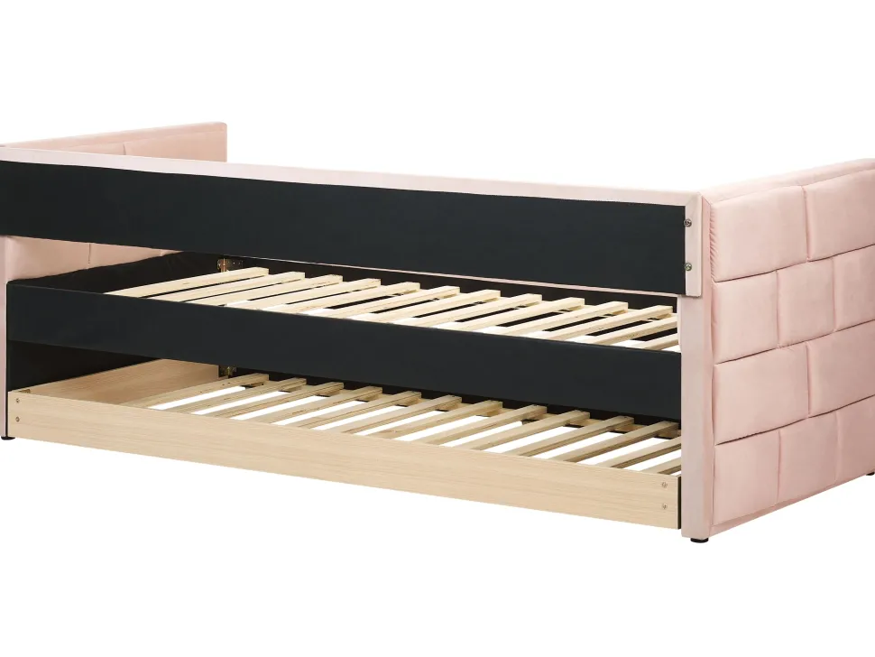 Cama Dupla Em Veludo Rosa Pastel 90 X 200 Cm Chavonne