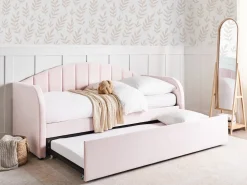 Cama Dupla Em Veludo Rosa Pastel 90 X 200 Cm Eyburie