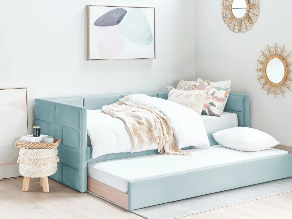 Cama Dupla Em Veludo Verde Menta 90 X 200 Cm Chavonne