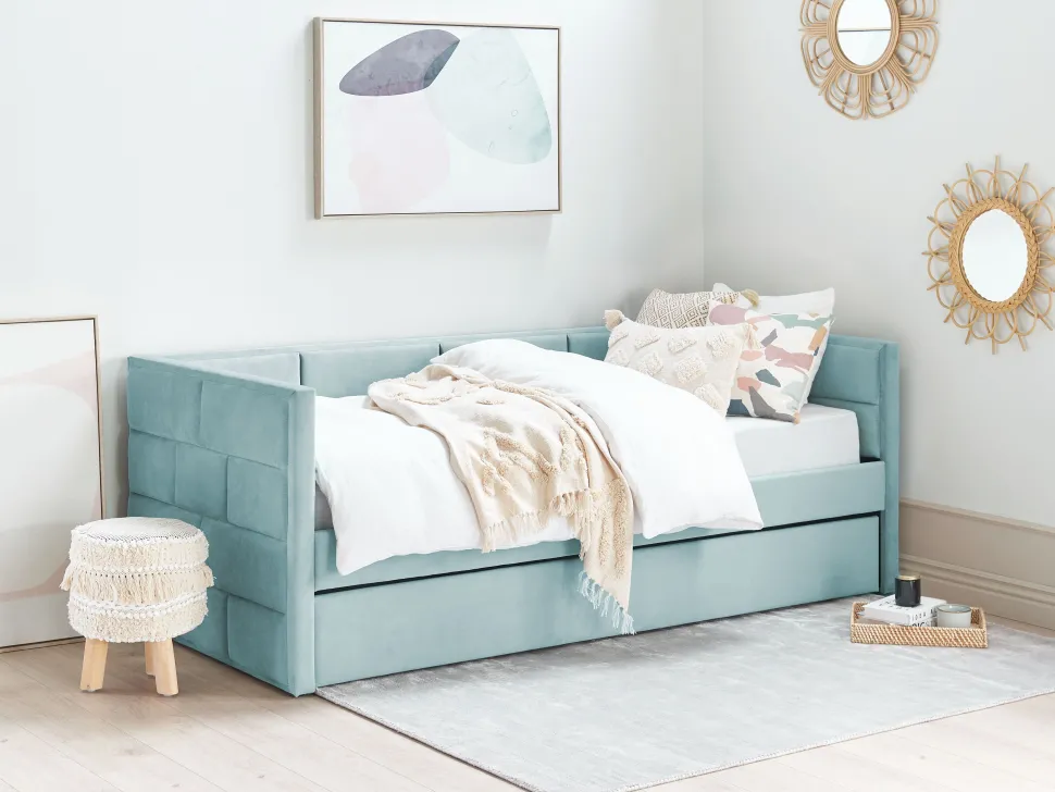 Cama Dupla Em Veludo Verde Menta 90 X 200 Cm Chavonne