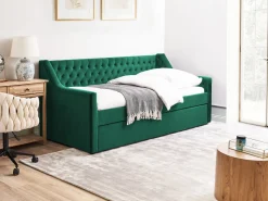 Cama Dupla Em Veludo Verde Esmeralda 90 X 200 Cm Montargis