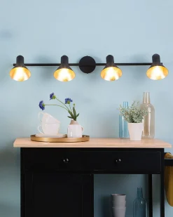 Candeeiro 4 Luzes De Parede Ou Teto Em Metal Preto E Dourado Mersey Iv