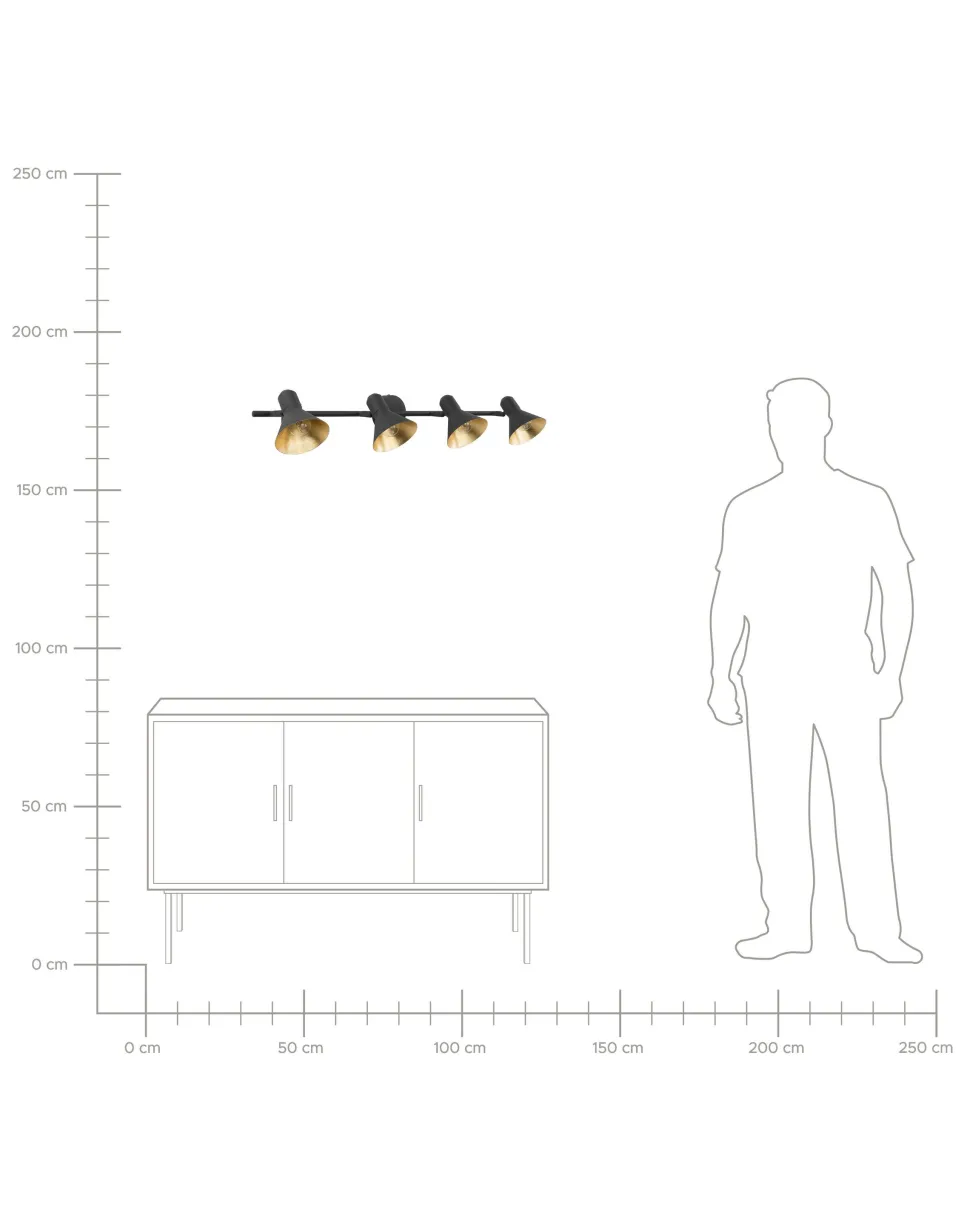 Candeeiro 4 Luzes De Parede Ou Teto Em Metal Preto E Dourado Mersey Iv