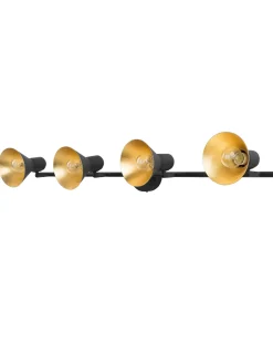 Candeeiro 4 Luzes De Parede Ou Teto Em Metal Preto E Dourado Mersey Iv