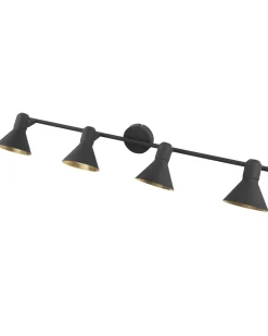 Candeeiro 4 Luzes De Parede Ou Teto Em Metal Preto E Dourado Mersey Iv