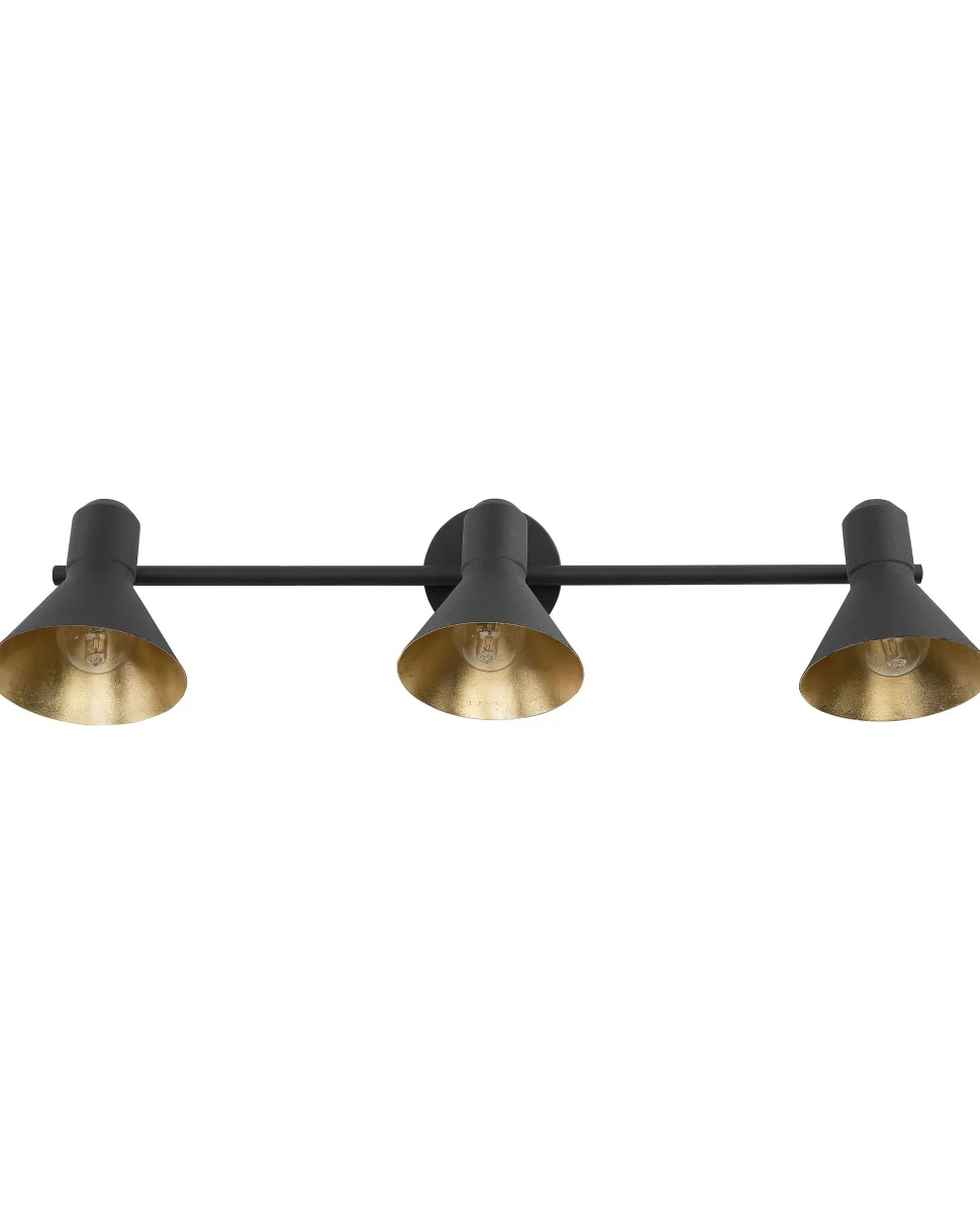 Candeeiro 3 Luzes De Parede Ou Teto Em Metal Preto E Dourado Mersey Ill