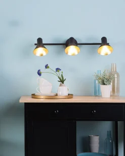 Candeeiro 3 Luzes De Parede Ou Teto Em Metal Preto E Dourado Mersey Ill