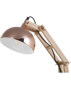 Candeeiro De Mesa Articulado Em Metal Cor De Cobre E Madeira Salado