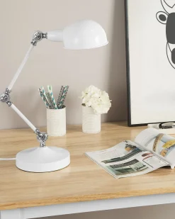 Candeeiro De Mesa Articulado Em Metal Branco Cabris