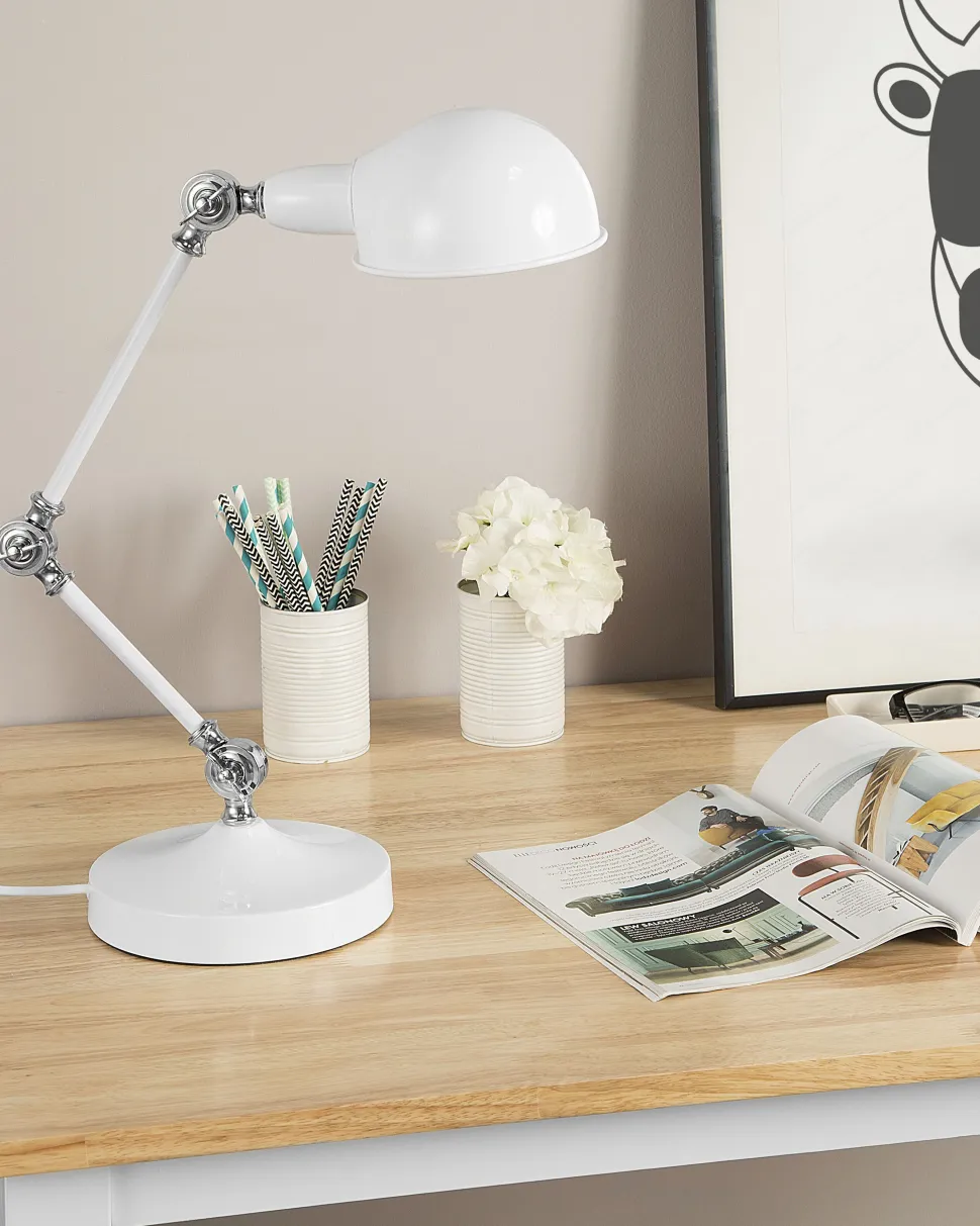 Candeeiro De Mesa Articulado Em Metal Branco Cabris