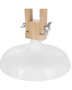 Candeeiro De Mesa Articulado Em Metal Branco E Madeira Salado