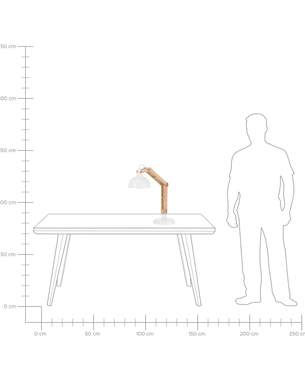 Candeeiro De Mesa Articulado Em Metal Branco E Madeira Salado