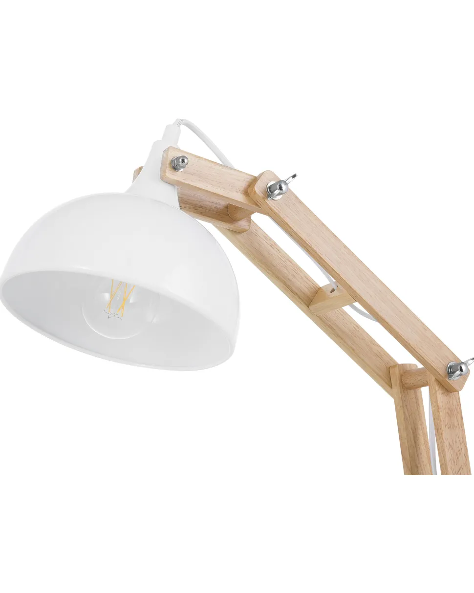 Candeeiro De Mesa Articulado Em Metal Branco E Madeira Salado