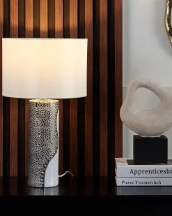 Candeeiro De Mesa Branco E Prateado Aiken