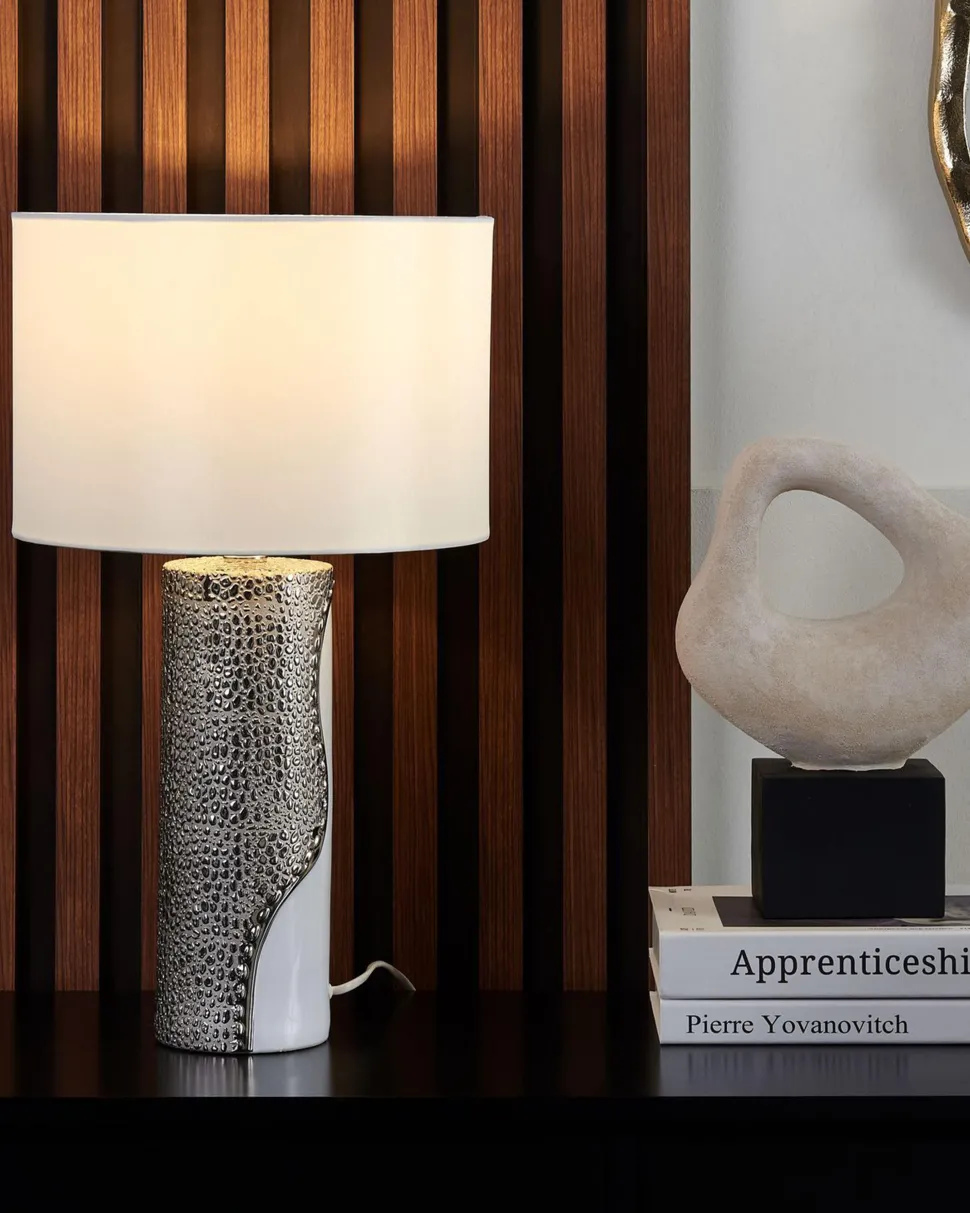 Candeeiro De Mesa Branco E Prateado Aiken