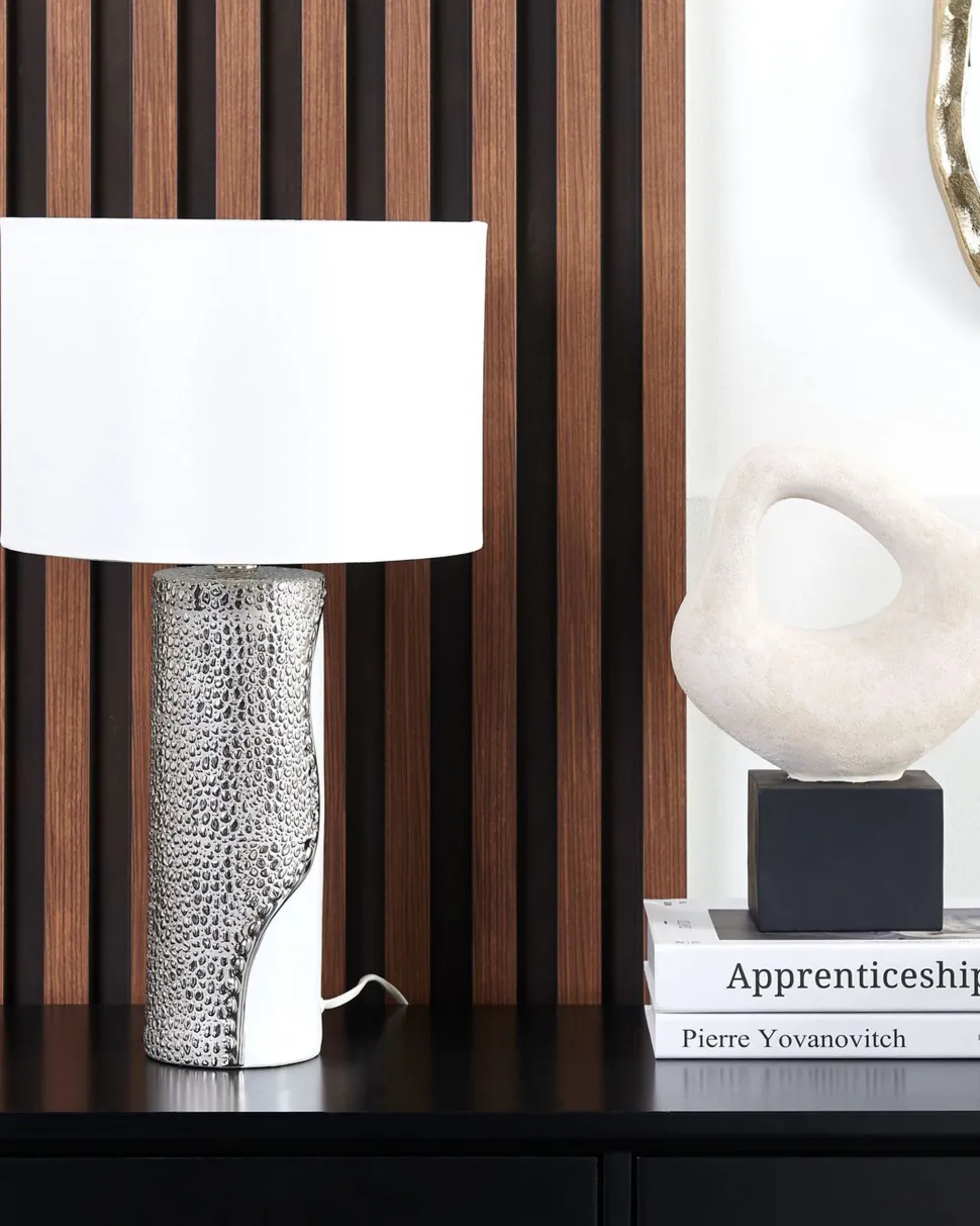 Candeeiro De Mesa Branco E Prateado Aiken