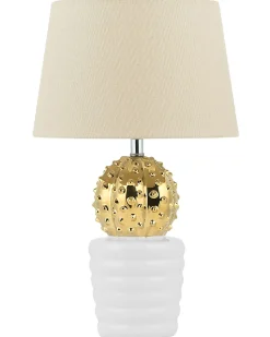 Candeeiro De Mesa Branco E Dourado Velise