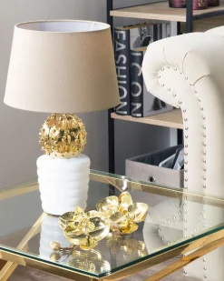 Candeeiro De Mesa Branco E Dourado Velise