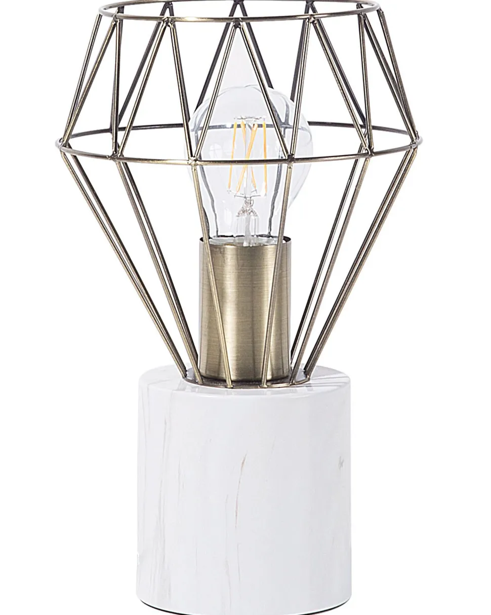 Candeeiro De Mesa Branco E Cor De Bronze 28 Cm Mooni Pequeno