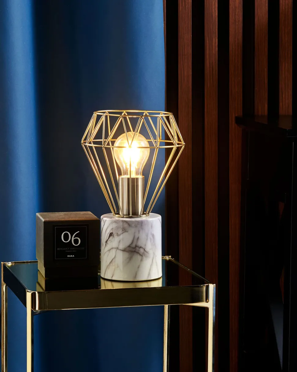 Candeeiro De Mesa Branco E Cor De Bronze 28 Cm Mooni Pequeno