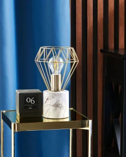 Candeeiro De Mesa Branco E Cor De Bronze 28 Cm Mooni Pequeno