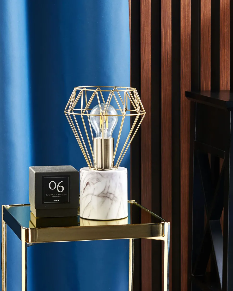 Candeeiro De Mesa Branco E Cor De Bronze 28 Cm Mooni Pequeno