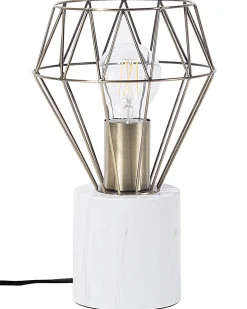 Candeeiro De Mesa Branco E Cor De Bronze 28 Cm Mooni Pequeno