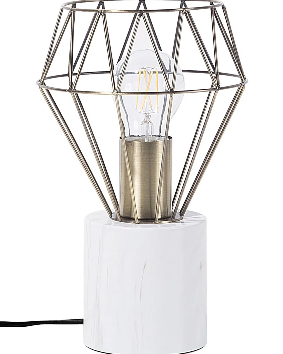 Candeeiro De Mesa Branco E Cor De Bronze 28 Cm Mooni Pequeno