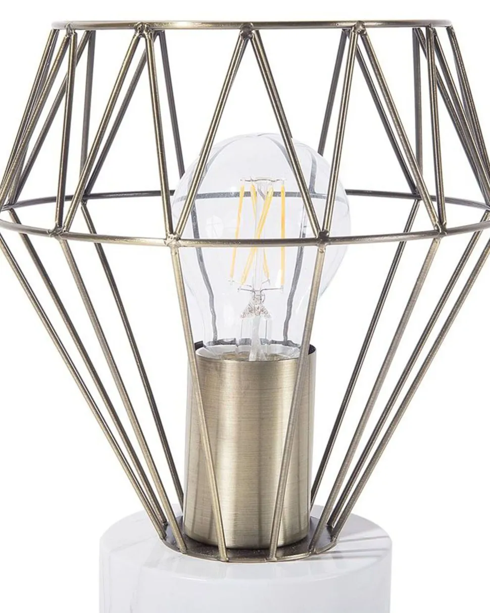 Candeeiro De Mesa Branco E Cor De Bronze 28 Cm Mooni Pequeno