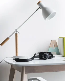 Candeeiro De Mesa Branco E Castanho Peckos