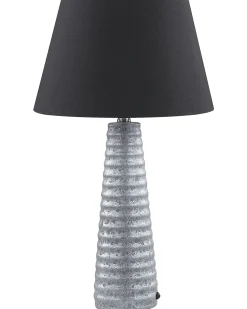 Candeeiro De Mesa Ceramica Prateada E Abajur Preto 58 Cm Vilnia