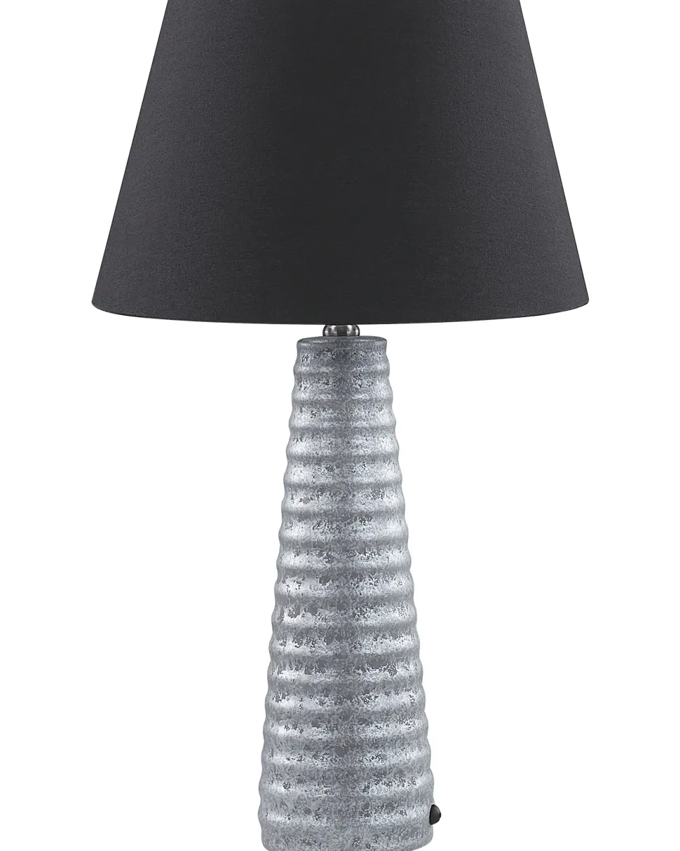 Candeeiro De Mesa Ceramica Prateada E Abajur Preto 58 Cm Vilnia