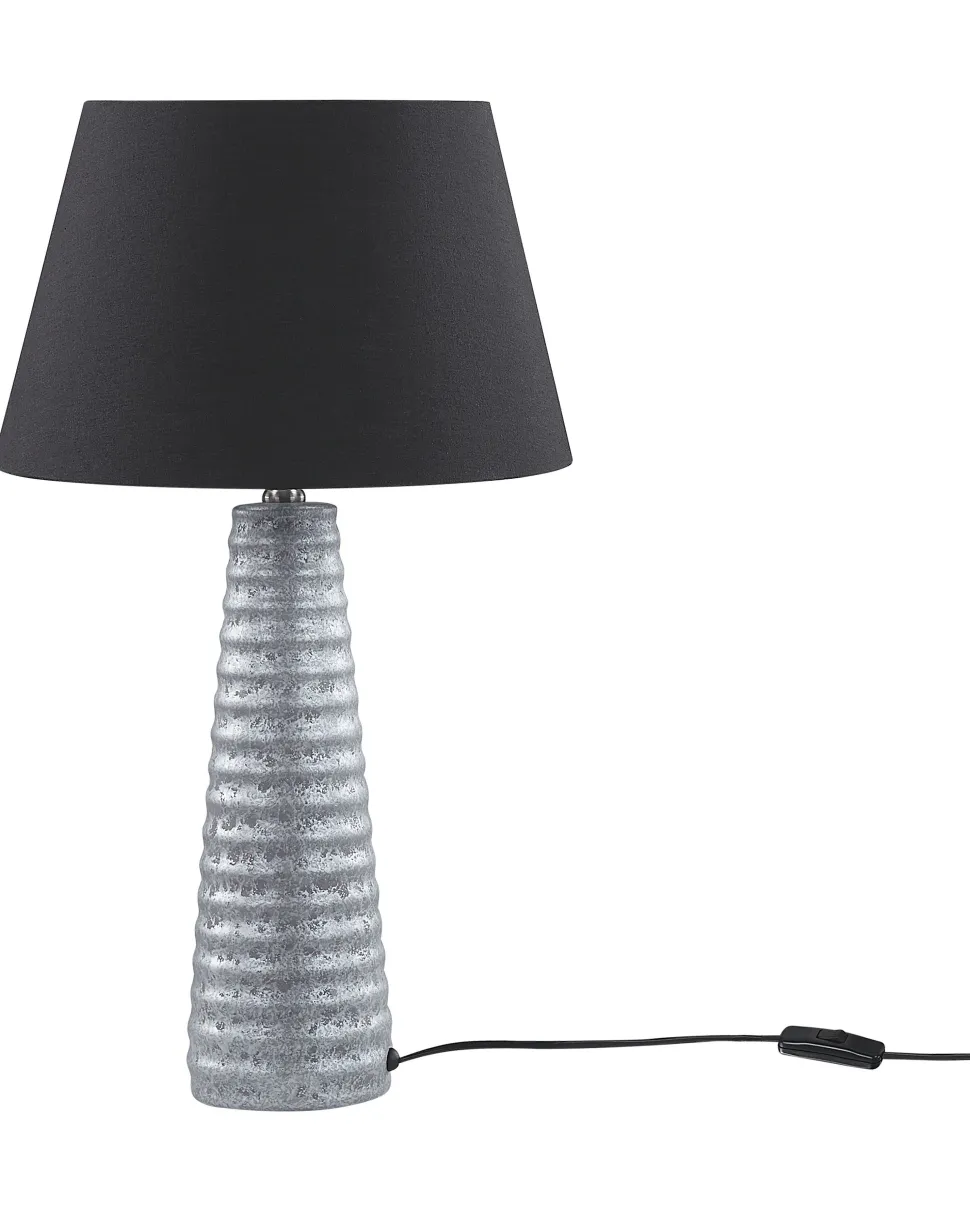 Candeeiro De Mesa Ceramica Prateada E Abajur Preto 58 Cm Vilnia