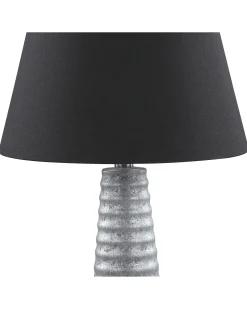 Candeeiro De Mesa Ceramica Prateada E Abajur Preto 58 Cm Vilnia