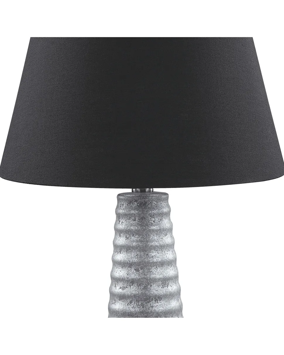 Candeeiro De Mesa Ceramica Prateada E Abajur Preto 58 Cm Vilnia