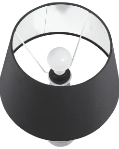 Candeeiro De Mesa Ceramica Prateada E Abajur Preto 58 Cm Vilnia