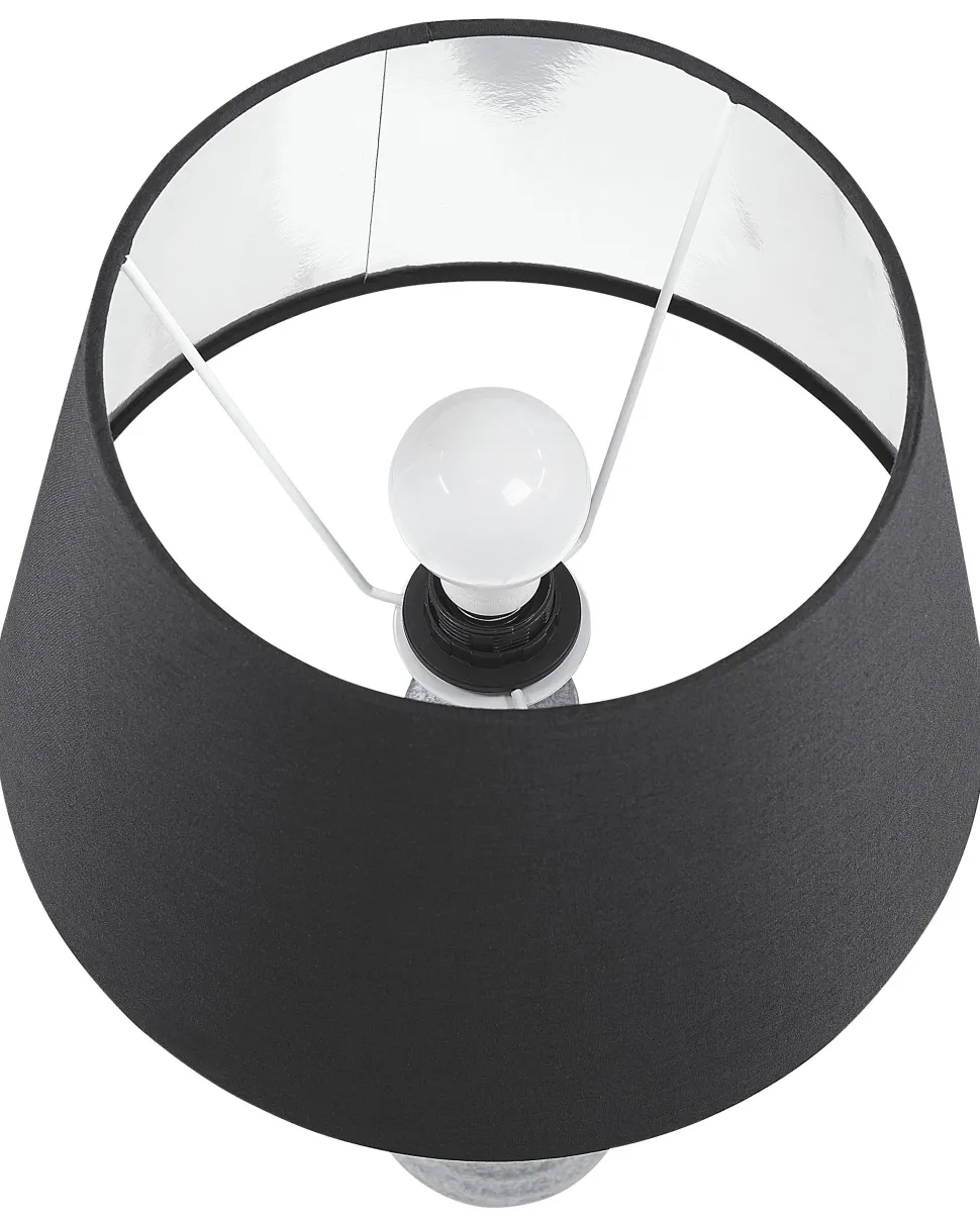 Candeeiro De Mesa Ceramica Prateada E Abajur Preto 58 Cm Vilnia