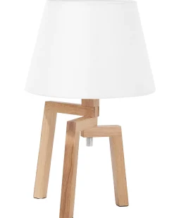 Candeeiro De Mesa Com Pernas De Madeira E Abajur Branco Nalon