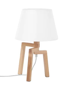 Candeeiro De Mesa Com Pernas De Madeira E Abajur Branco Nalon