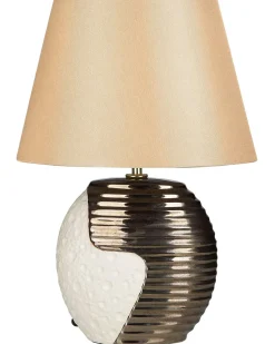 Candeeiro De Mesa Creme E Cor De Cobre Esla