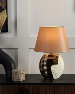 Candeeiro De Mesa Creme E Cor De Cobre Esla