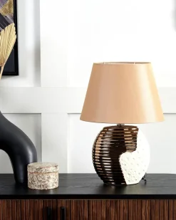 Candeeiro De Mesa Creme E Cor De Cobre Esla